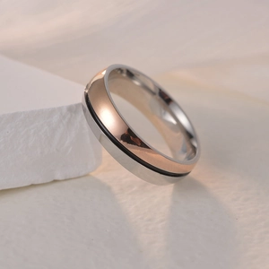 Polished 6mm two-tone stainless steel couple ring with rose gold and silver finish
