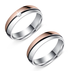 Couple Rings 6mm Stainless Steel Inlaid Rhinestone Wedding Band Two Tone Polished Finish Jewelry Ring For Men Women