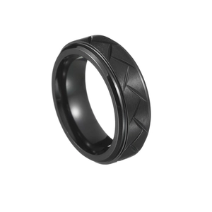 Bague rotative de 8mm en noir mat pour hommes avec texture brossée et rainures en V