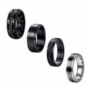 Bagues Spinner en Acier Inoxydable pour Hommes Femmes Décompression Noir Argent Chaîne Rotative Anneaux de Bande Bijoux Punk Industriel