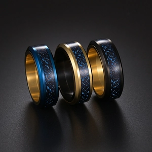 Bague rotative de 8mm pour homme en acier titane avec motif de dragon celte bicolore