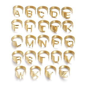 Bague Réglable Ouverte Lettre Initiale Style Punk Acier Inoxydable Or Noir 26 Lettres de l'Alphabet Pour Homme Femme