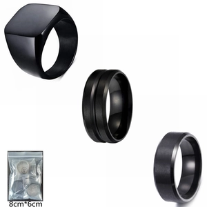 Men's Black Titanium Steel Signet And Band Ring Collection Vintage Minimalist Outdoor Fashion Jewelry For Men