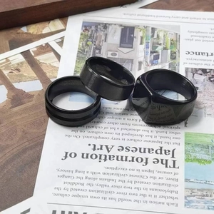 Three-piece set of men's black titanium steel rings with matte and polished finishes