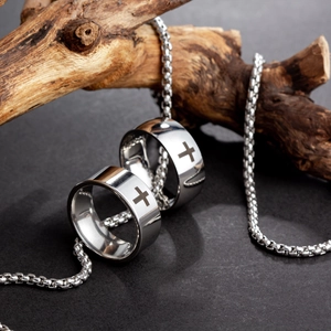 Titanium Steel Cross Pendant Necklace For Men Women Minimalist Polished Ring Pendant Stainless Steel Ball Chain Jewelry