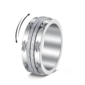 Women Stainless Steel Star Pattern Spinner Ring Sandblasted Rotatable Stress Relief Band Ring Fashion Jewelry Gift