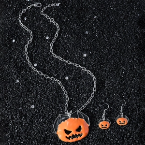 Bijoux Halloween Citrouille Chauve-souris Alliage de Zinc Émail Orange Noir Pendentif Collier Boucles d'Oreilles Pour Femmes Hommes Fête