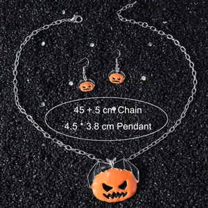 Parure bijoux Halloween avec collier pendentif citrouille chauve-souris et boucles