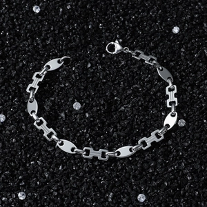 Men's Stainless Steel Hip Hop Geometric Link Bracelet Silver Tone Oval H-Link Splicing Chain Bracelet INS Style Jewelry