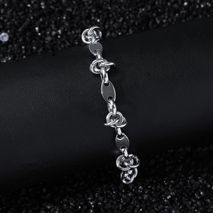 Men hip hop stainless steel silver handmade chain bracelet on black leather display