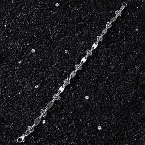 Men's hip hop stainless steel curb chain bracelet on black sand with small crystals