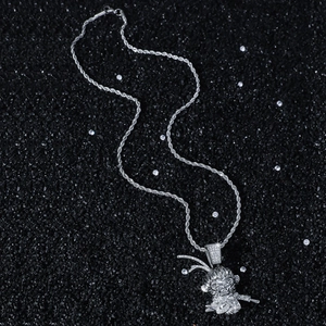 Pendentif Roi Singe hip hop avec zircons blancs sur chaîne de corde argentée élégante