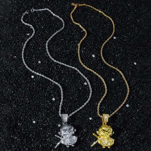 Hiphop Sun Wukong monkey pendant necklaces in gold and silver with iced out crystals