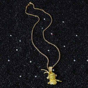 Collier hip hop avec pendentif Monkey King doré et pierres brillantes sur chaîne corde