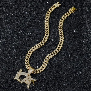 Collier Pendentif Lettre LA Hip Hop Iced Out pour Homme Alliage Strass Maille Gourmette Plaqué Or Argent Bijoux Streetwear