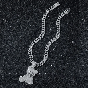 Hip Hop Silberne Panzerkette mit einem voll besetzten Diamant Bärenanhänger für Herren