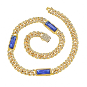 10mm Hip-Hop-Panzerkette für Herren mit Diamantbesatz und blauen rechteckigen Edelsteinen