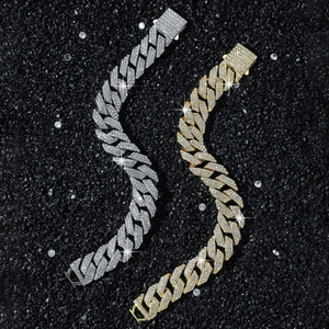 Bracelets cubains de 15 mm or et argent avec sertissage complet de zircons sur pierres