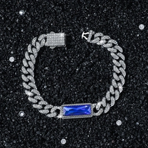 10mm Herren Panzerarmband mit Silberbeschichtung, Zirkonia und blauem Saphir-Zierstein