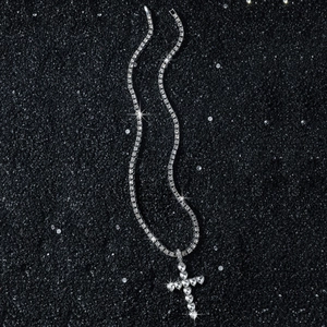 Collier Pendentif Croix Hip Hop En Alliage De Zinc Strass Forme De Coeur Chaîne Tennis Bijoux Accessoires Pour Hommes Femmes Fête