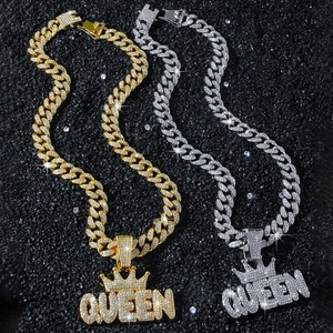 Hip-Hop-Halskette mit QUEEN-Krone-Anhänger und kubanischer Kette in Gold und Silber