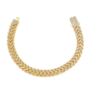 Hip hop gold plated iced out fishtail link chain bracelet with pavé cubic zirconia