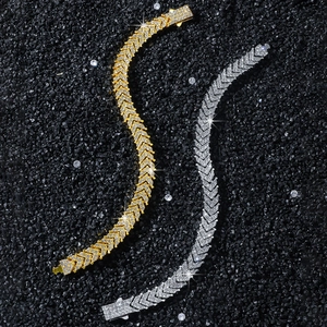 Men's hip hop V-link fishtail bracelets in gold and silver finish with full crystal inlay
