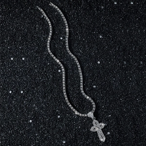 Pendentif croix argenté avec collier chaîne tennis pour hommes style hip hop chic