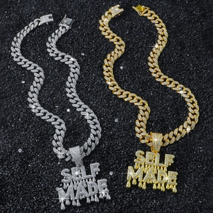 Iced out gold and silver hip hop cuban chain necklaces with SELF MADE lava pendants