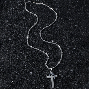 Men Stainless Steel Hip Hop Cross Pendant Necklace Spanish Bible Prayer Verse Etched Ring Religious Jewelry Gift For Men