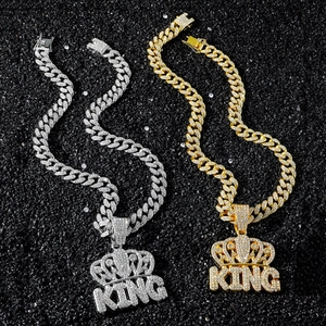 Ensemble de chaînes cubaines or et argent avec pendentif couronne KING pour homme