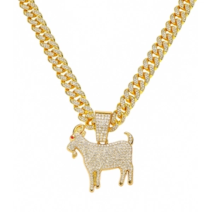 Hip Hop Hommes Alliage de Zinc Plein de Strass Chèvre Pendentif Collier Avec Chaîne Gourmette Or Argent Iced Out Bijoux