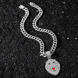 Collier hip hop pour hommes avec pendentif lion givré et chaîne à maillons cubains