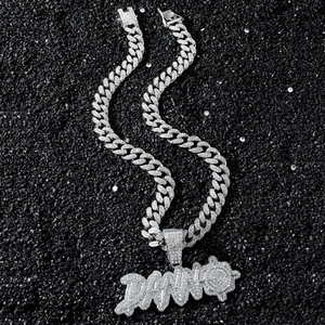 Herren Hip Hop Panzerkette in Silber mit PANNO Buchstaben-Anhänger und Strass