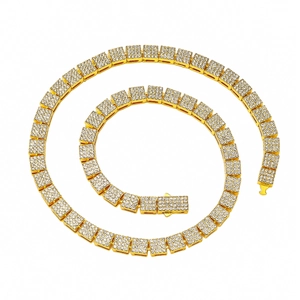 Collier Chaîne à Maillons Carrés Iced Out Hip Hop pour Hommes Bracelet en Alliage de Zinc avec Strass Bijoux Scintillants