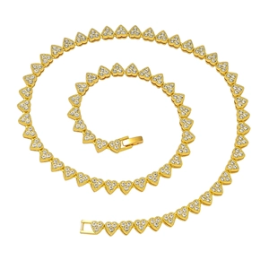 Collier à Mailles Gourmette en Alliage de Strass en Forme de Cœur Hip-hop pour Femme Bijoux Plaqués Or Argent Brillant Cadeau