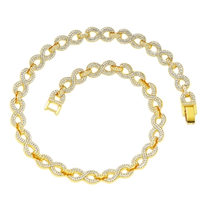 Hip Hop Herren Unendlichkeitssymbol Gliederkette Halskette Strass Legierung Gold Silber Iced Out Schmuck