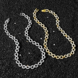 Iced Out Unendlichkeit Halsketten in Gold und Silber mit vollständigem Kristallbesatz