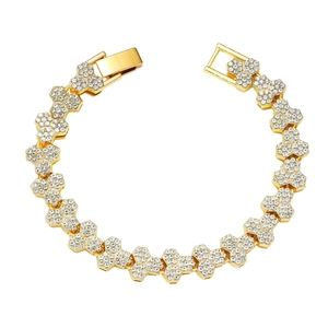 Iced out gold hip hop bracelet with sparkling triangle honeycomb links for men