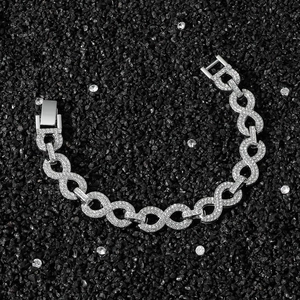 Herren Hip-Hop Iced Out Infinity Gliederkette Armband mit Mikropave-Kristallen in Silber