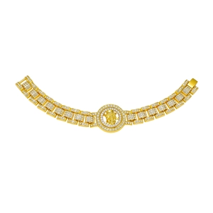 Bracelet Hip Hop Homme avec Crâne Rotatif en Alliage Strass Style Bracelet de Montre Bijoux Punk Party Or Argent
