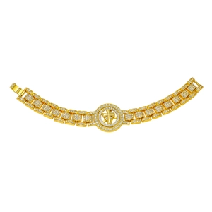 Bracelet Homme Hip Hop Iced Out Strass Croix Bouclier Rotatif Alliage Plaqué Or Argent Bracelet à Maillons Bijoux Cadeau