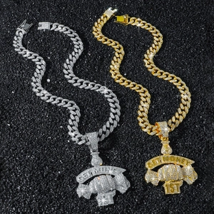 Hip hop iced out Cuban chain necklaces with fist and money pendant in gold and silver