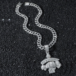 Hip hop iced out fist pendant necklace with GET MONEY inscription and Cuban link chain
