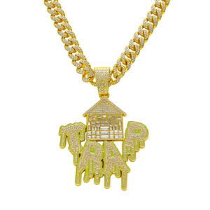Hip Hop Iced Out Trap Haus Anhänger Halskette Für Herren Gold Silber Strass Zinklegierung Panzerkette Schmuck