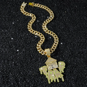 Goldene Cuban-Kette mit TRAP-Haus-Anhänger und funkelnden Zirkonia im Hip-Hop-Stil