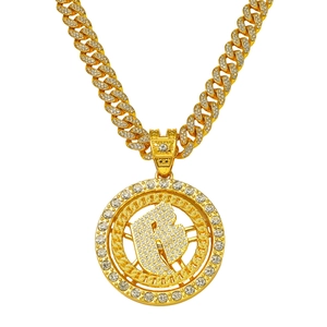 Hip Hop Men Iced Out Spinning Letter B Pendant Necklace Rhinestone Zinc Alloy Cuban Link Chain Street Jewelry