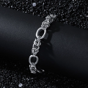 Bracelet chaîne en acier titane style rétro hip-hop avec motif losange sur cuir noir