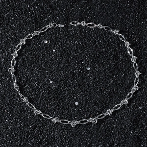 Men's hip hop stainless steel knotted diamond link chain necklace in silver finish
