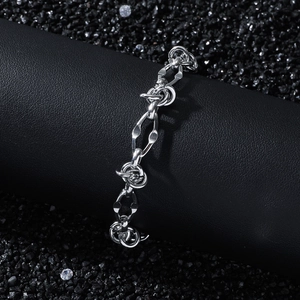 Retro geometric stainless steel chain bracelet with chunky links on black display